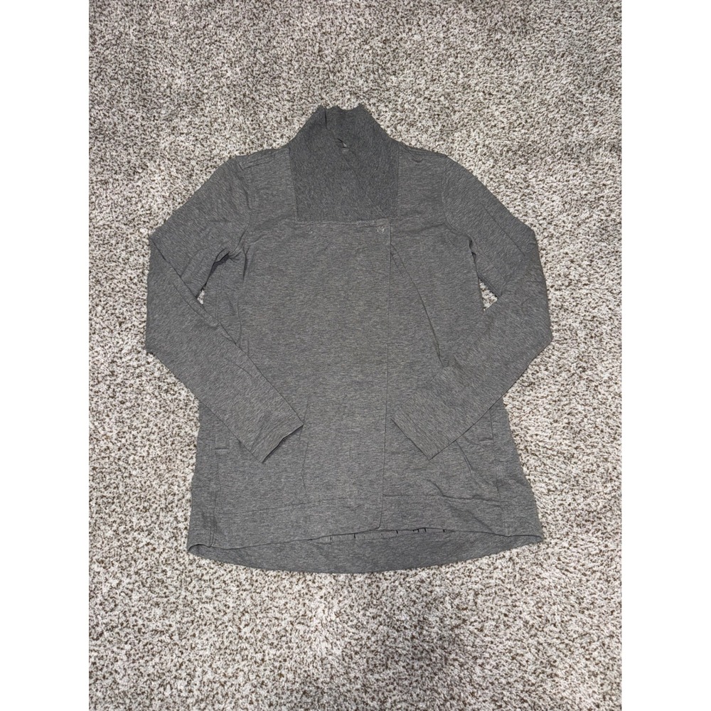 Lululemon Heathered Grey Wrap Cardigan Ribbed Funnel Neck Snap Front Size 6